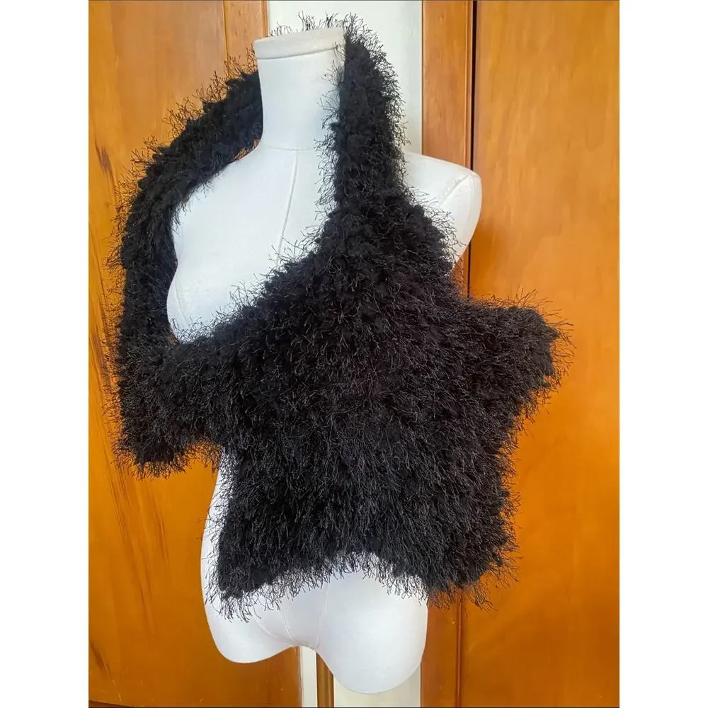 Black Fuzzy Star Crossbody Bag Purse Snap Closure Whimsigoth Goth Festival